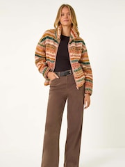 Roman Orange Print Sherpa Fleece Jacket - Image 3 of 6