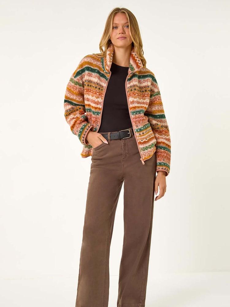 Roman Orange Print Sherpa Fleece Jacket - Image 3 of 6
