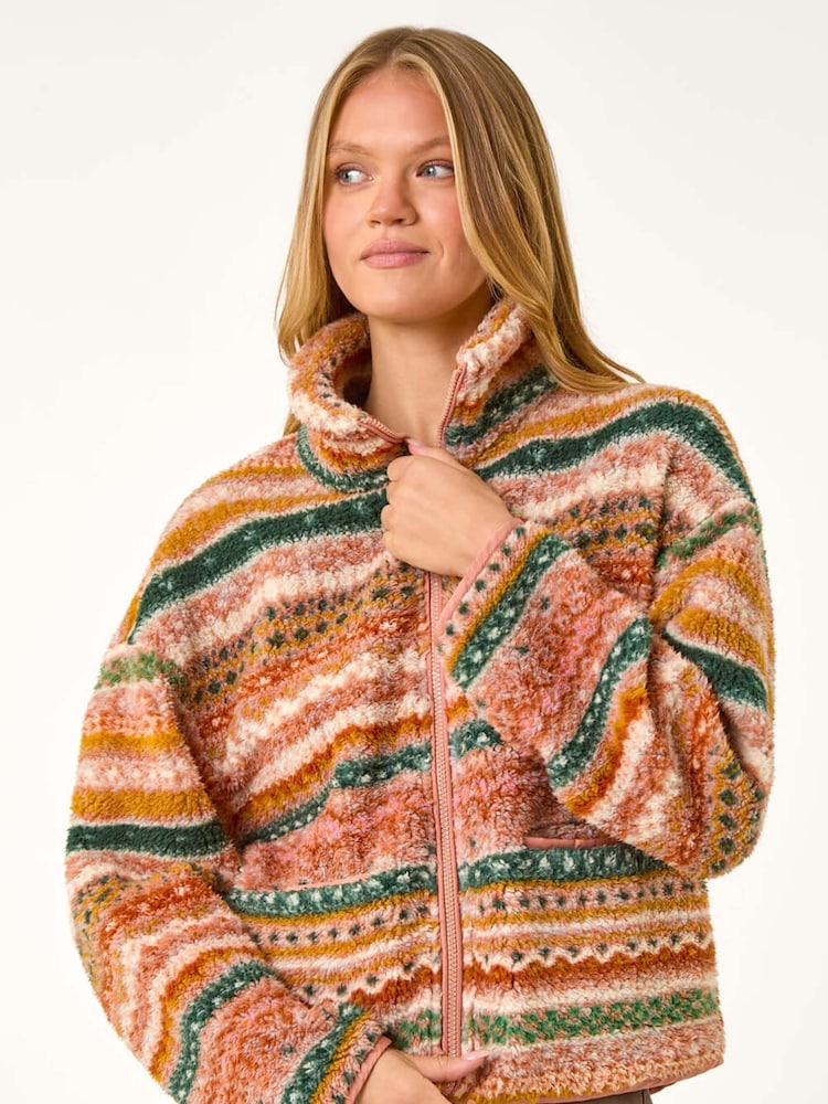 Roman Orange Print Sherpa Fleece Jacket - Image 5 of 6
