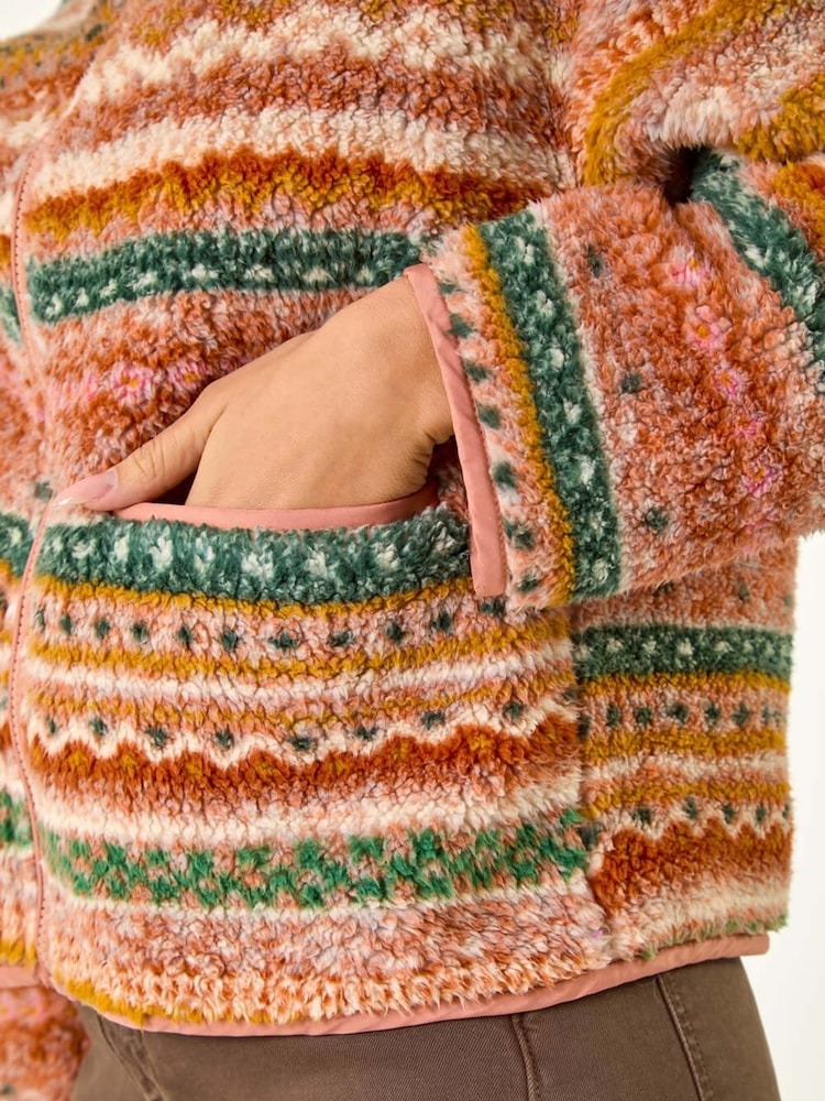 Roman Orange Print Sherpa Fleece Jacket - Image 6 of 6