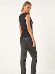 Roman Black Sequin Cowl Neck Stretch Jersey Top - Image 3 of 5