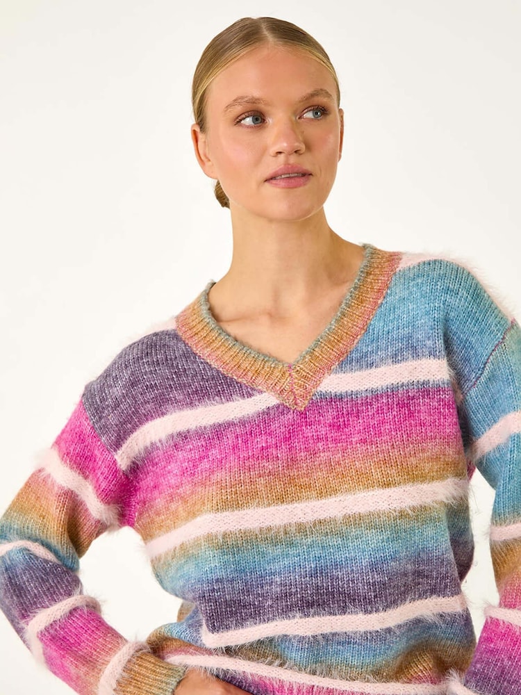 Roman Pink Soft Stripe Knit Jumper - Image 1 of 5