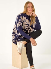 Roman Blue Floral Mono Print Knit Jumper - Image 1 of 6