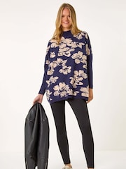Roman Blue Floral Mono Print Knit Jumper - Image 3 of 6