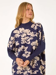 Roman Blue Floral Mono Print Knit Jumper - Image 5 of 6