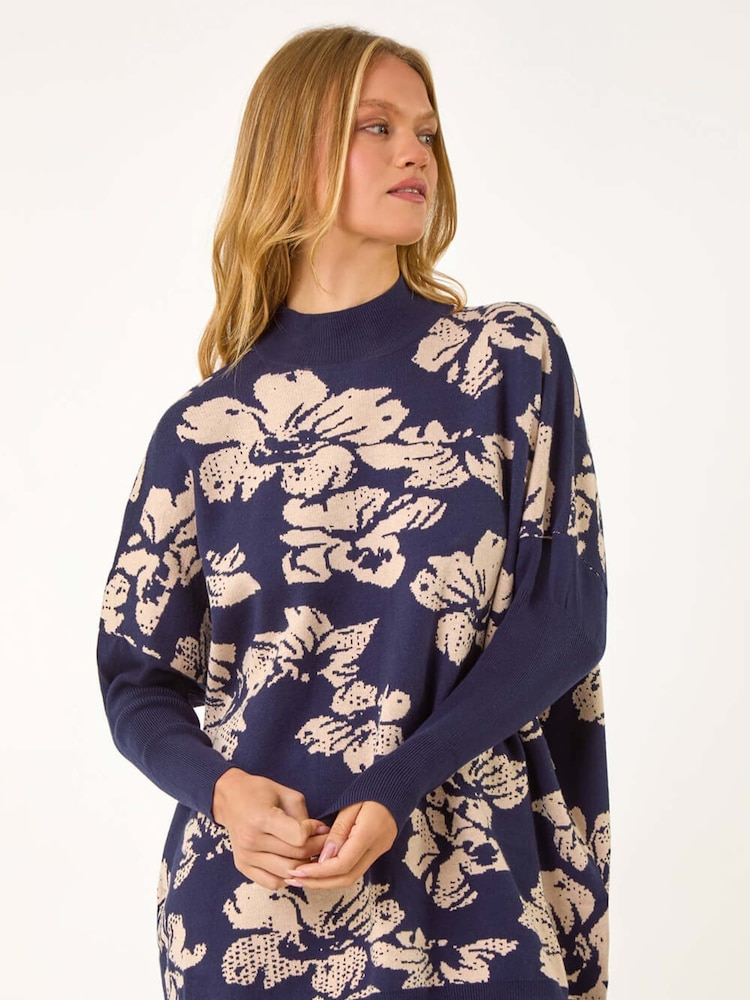 Roman Blue Floral Mono Print Knit Jumper - Image 5 of 6