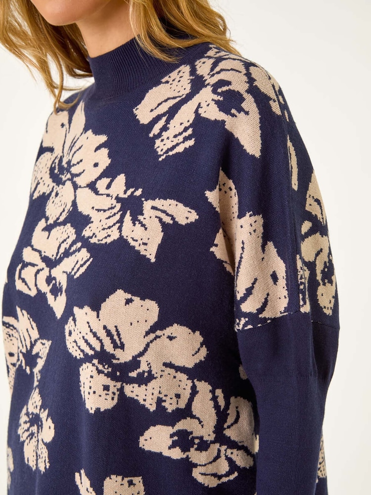 Roman Blue Floral Mono Print Knit Jumper - Image 6 of 6