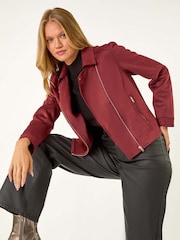 Roman Red Faux Suede Biker Jacket - Image 1 of 6