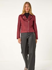 Roman Red Faux Suede Biker Jacket - Image 2 of 6