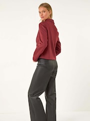Roman Red Faux Suede Biker Jacket - Image 3 of 6