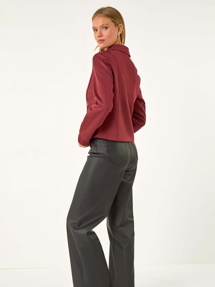 Roman Red Faux Suede Biker Jacket - Image 3 of 6