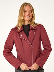 Roman Red Faux Suede Biker Jacket - Image 4 of 6