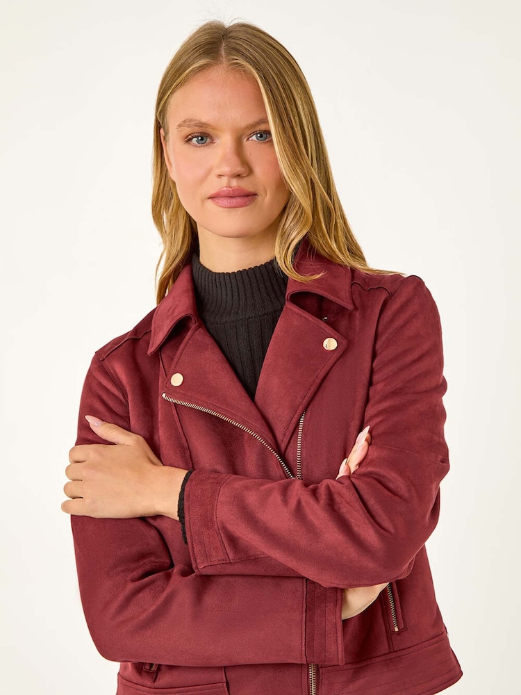 Roman Red Faux Suede Biker Jacket - Image 5 of 6
