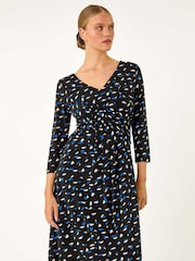 Roman Blue Geo Print Stretch Midi Dress - Image 1 of 6