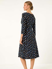 Roman Blue Geo Print Stretch Midi Dress - Image 4 of 6