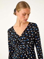 Roman Blue Geo Print Stretch Midi Dress - Image 5 of 6