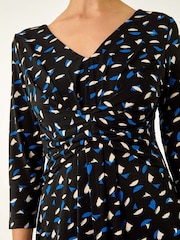 Roman Blue Geo Print Stretch Midi Dress - Image 6 of 6