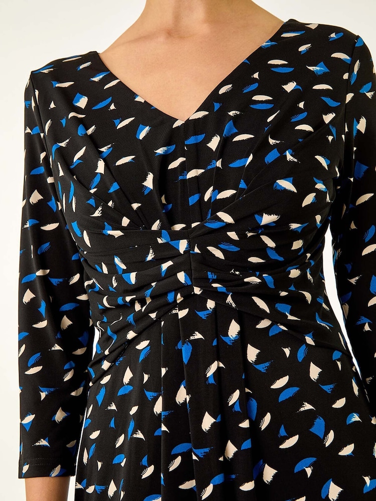 Roman Blue Geo Print Stretch Midi Dress - Image 6 of 6