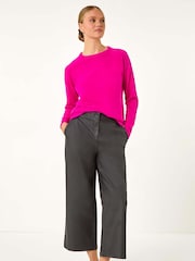 Roman Black Coated Wide Leg Cropped Trousers - Image 3 of 6