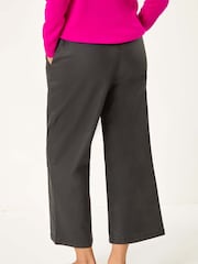 Roman Black Coated Wide Leg Cropped Trousers - Image 4 of 6