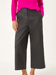 Roman Black Coated Wide Leg Cropped Trousers - Image 5 of 6
