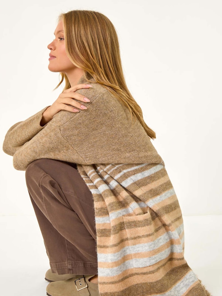 Roman Natural Stripe Print Knit Longline Cardigan - Image 2 of 5