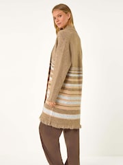 Roman Natural Stripe Print Knit Longline Cardigan - Image 3 of 5