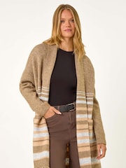 Roman Natural Stripe Print Knit Longline Cardigan - Image 4 of 5
