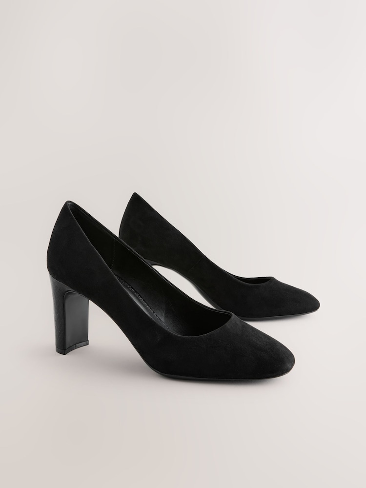 Black Standard/Wide Fit Forever Comfort® Round Toe Block Court Shoes - Image 1 of 7