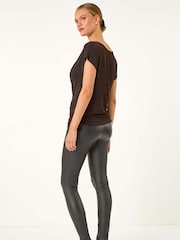 Roman Metallic Black Glitter Cowl Neck Top - Image 4 of 6
