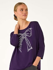 Roman Purple Hotfix Embellished Bow T-Shirt - Image 1 of 5