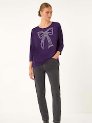 Roman Purple Hotfix Embellished Bow T-Shirt - Image 2 of 5