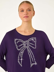 Roman Purple Hotfix Embellished Bow T-Shirt - Image 4 of 5