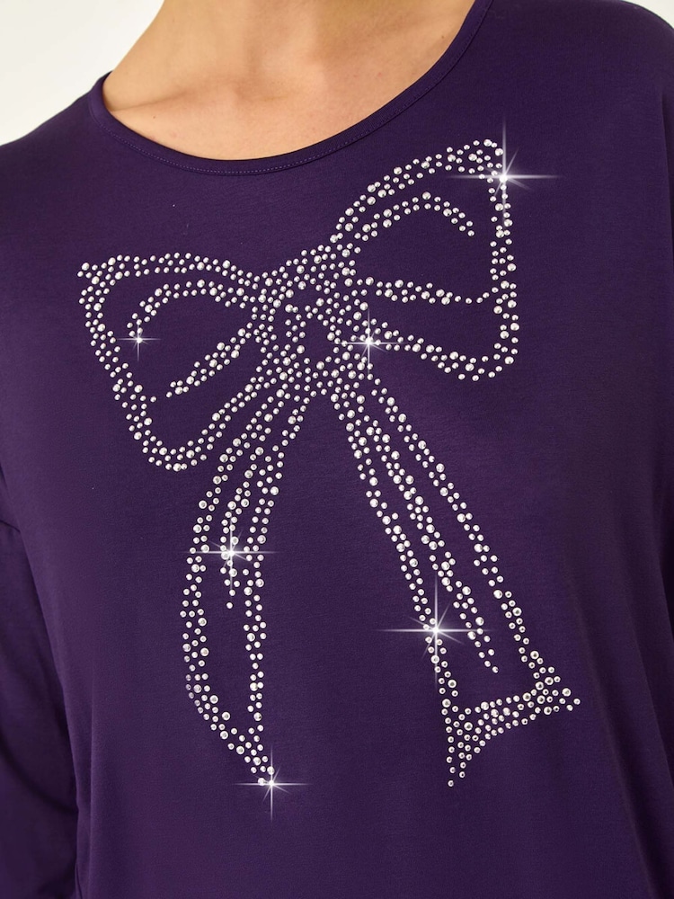 Roman Purple Hotfix Embellished Bow T-Shirt - Image 5 of 5