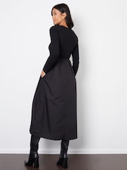 Threadbare Black Ribbed Jersey 2-in-1 Midi Dress with Poplin Skirt - Image 3 of 4