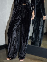 Threadbare Crinkle Velvet Wide Leg Trousers - Image 1 of 4