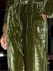 Threadbare Green Crinkle Velvet Wide Leg Trousers - Image 4 of 4