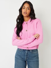 Threadbare Pink Cropped Knitted Cardigan With Collar - Image 1 of 4