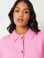 Threadbare Pink Cropped Knitted Cardigan With Collar - Image 2 of 4