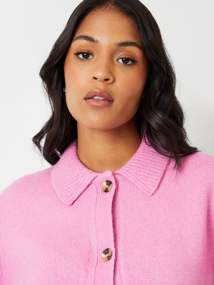 Threadbare Pink Cropped Knitted Cardigan With Collar - Image 2 of 4