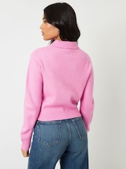 Threadbare Pink Cropped Knitted Cardigan With Collar - Image 3 of 4