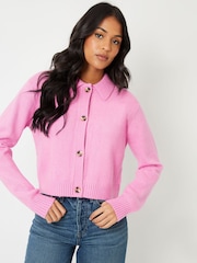 Threadbare Pink Cropped Knitted Cardigan With Collar - Image 4 of 4