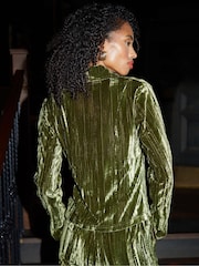 Groen - Threadbare Crinkle Velvet Tie Front Shirt - Image 2 of 5