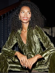 Groen - Threadbare Crinkle Velvet Tie Front Shirt - Image 3 of 5