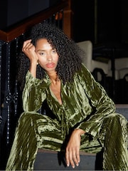 Groen - Threadbare Crinkle Velvet Tie Front Shirt - Image 4 of 5