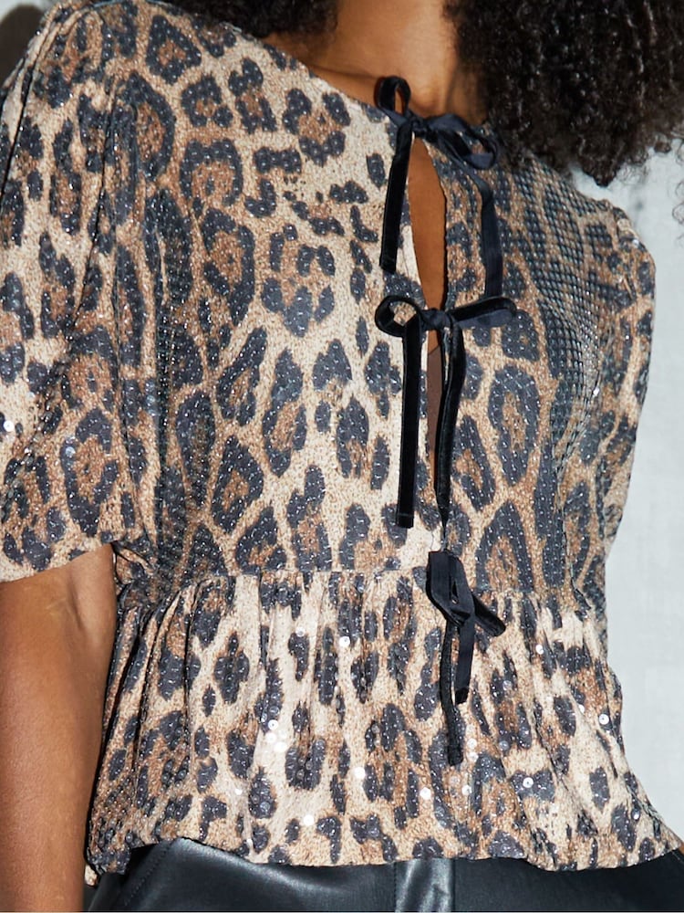 Threadbare Snake Imprimeu Paiete Cravată Front Smock Bluze - Image 3 of 4