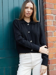 Threadbare Black Cropped Knitted Cardigan With Collar - Image 1 of 4