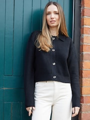Threadbare Black Cropped Knitted Cardigan With Collar - Image 2 of 4