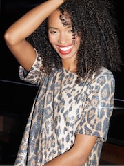 Threadbare Brown Leopard Sequin Mini Party Dress - Image 4 of 4