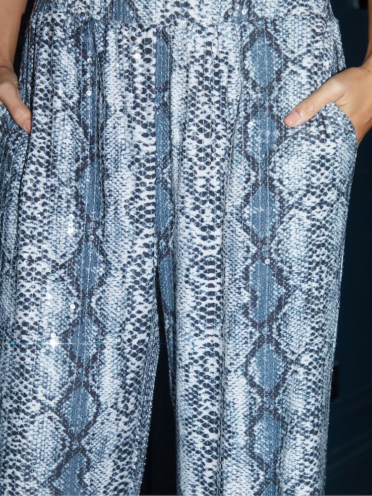 Gri - Threadbare Sequin Wide Leg Trousers Snake" and "Animal - Image 3 of 4